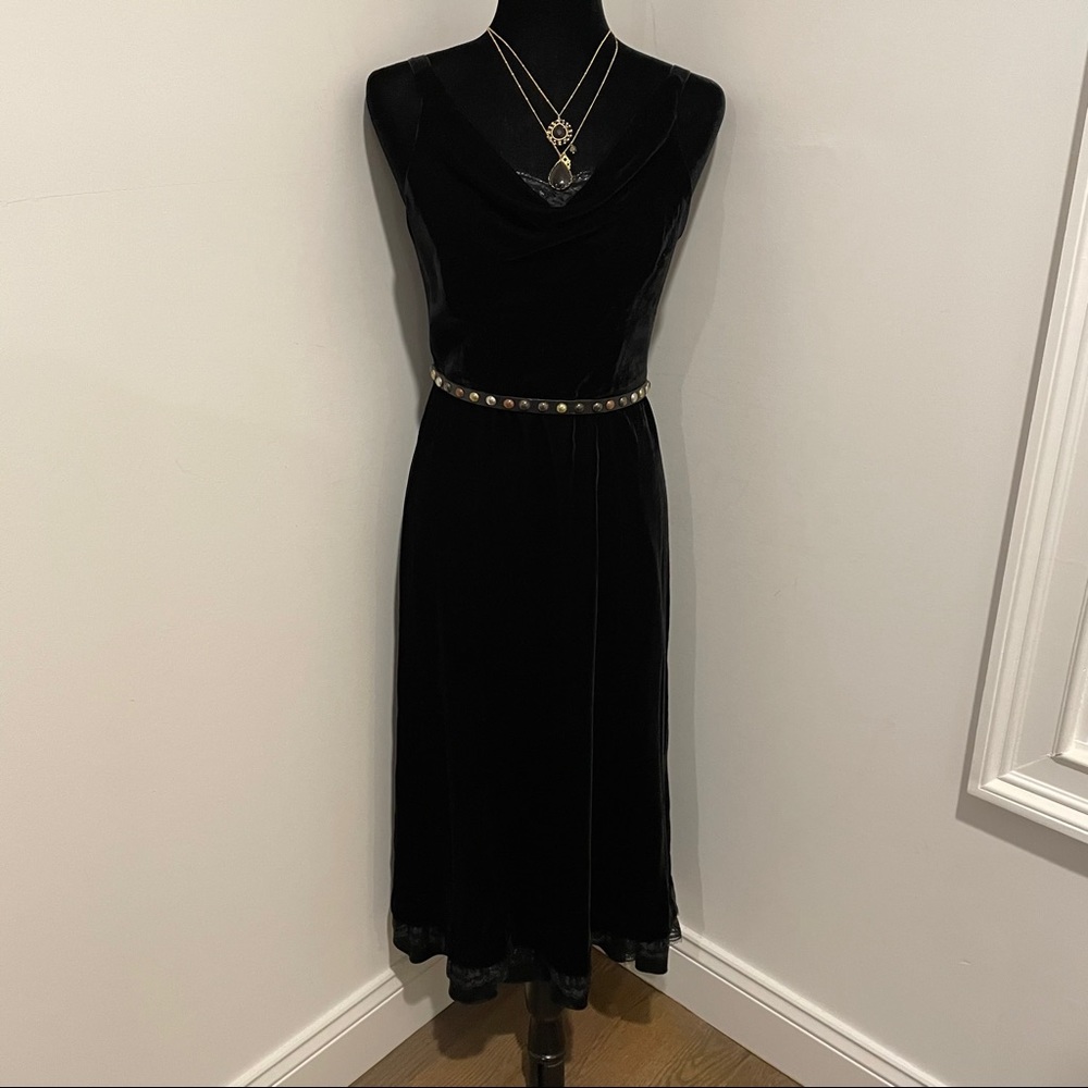 Black velvet dress with lace trim